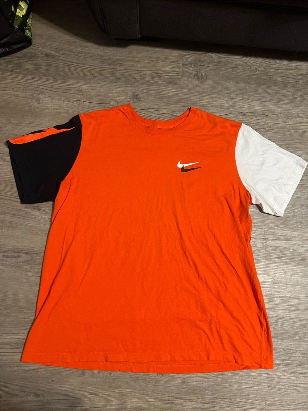 Nike Orange Colorblock Short Sleeve Crewneck with Black and White Accents